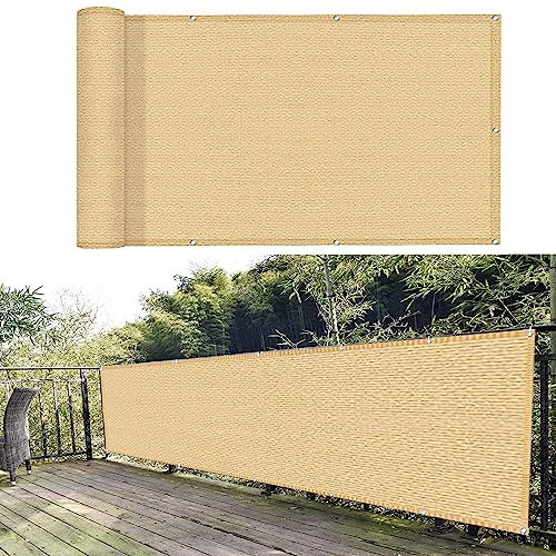Balkon Sichtschutz Abdeckung 70x1000cm Reißfest UV-beständig Sonnenschutz Stoff Schattennetz für Outdoor Hinterhof Balkon Sandgelb