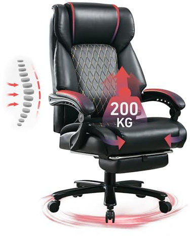 BRTHORY Bürostuhl 200KG mit Lendenwirbelstütze für Rückenschmerzen Ergonomischer Chefsessel, hohe Rückenlehne dick gepolstert Starke Metallbasis leise Räder Schreibtischstühle, 135°