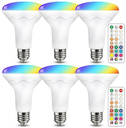 ILC BR30 LED Recessed Can Light Bulbs, Indoor Flood Light Bulbs, RGB Color Changing, 5CCT Tunable with Remote Control, E26 Base, 10W 900LM 70W Equivalent, for 5/6 Recessed Cans Only, 6 Pack