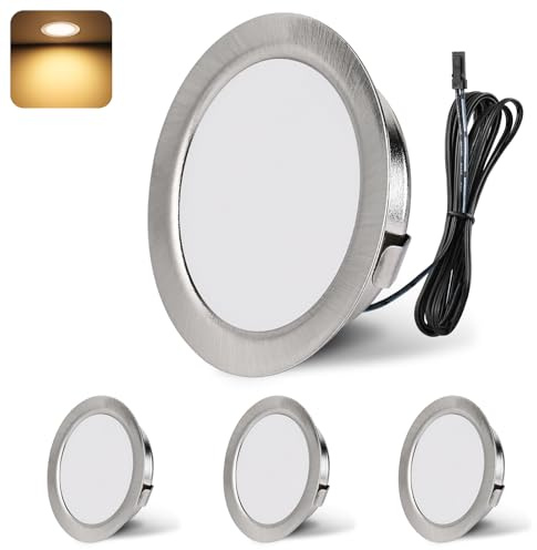YindaLux LED Einbaustrahler 12V 3000K Warmweiß LED Spot Dimmbar 3W Einbauspots 55-58mm lochmass Einbauleuchten für Wohnwagen Küche Kleiderschrank Aluminium Nickel 4er Set