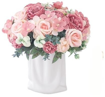 SHUIXIAYUE Künstliche Blumen, Seide, rosa Pfingstrosen, Hortensien, Brautstrauß, Zimmer, Zuhause, Weihnachten, Party, Hochzeit, Rose (Bohnenpaste)