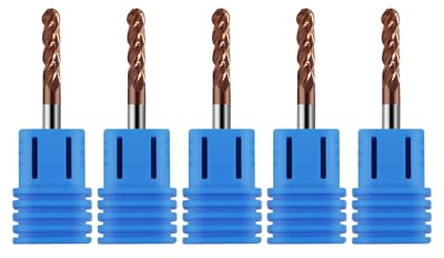 Zorqon 1/8 Carbide Ball Nose End Mills, TISIN Coated, 4 Flute, End Mill Bits for Alloy Steels and Hardened Steels, 1/8 Cutting Diameter- 5pcs