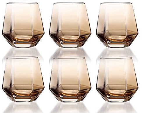 YKMYXZ， Verre à pinte personnalisé, tasse en verre à boire, 6 pièces de 10oz, tasses à eau en verre sans plomb, artisanat romantique, tasse à eau, verrerie(Yellow)