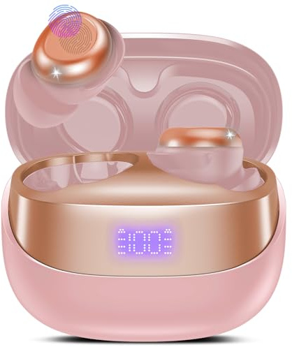 Bluetooth Kopfhörer, 2025 Mini In Ear Kopfhörer Kabellos Bluetooth 5.4 HiFi Immersiv Sound, 47Std Spielzeit Schlafkopfhörer mit Passiver Geräuschmaskierung, LED-Anzeige Earbuds für Schlaf Pink