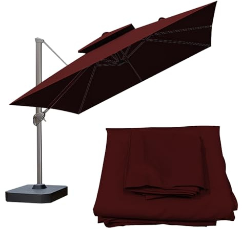 WORDFUN Cantilever Parasol Cover Square, 2.5m/3m Double Layer Canopy Replacement Top Cover, Patio Umbrella Replacement Canopy, UV Protective And WaterResistant, Faderesistant(Wine red,2.5M)