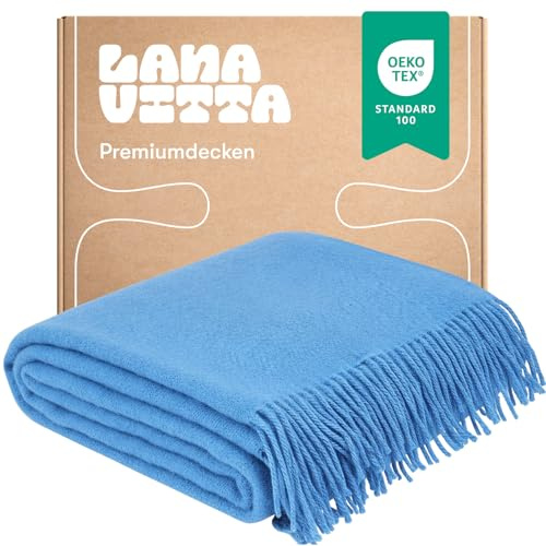 Lanavitta – Wolldecke „Runo“ – Tagesdecke & Bettüberwurf – 100 % Neuseeland-Wolle, Warmer Sofa-Plaid – Blau – 140x200 cm