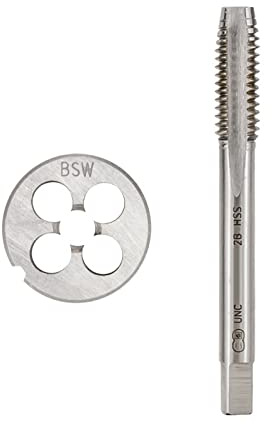 EJGMCNSGB Set di Maschi e filiere per Mano Destra BSW per Metallo/Legno, Maschi a Vite HSS, filiera Tonda, 2 Pezzi 1l4-20