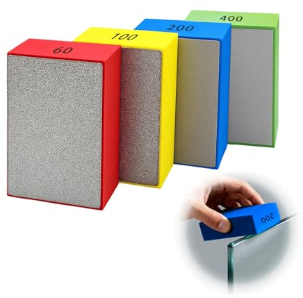 4 Pcs Diamond Polishing Pads, Hand Tile Polishing Pad Tile Sanding Block Glass Polishing Kit for Stone Concrete Granite Marble Ceramic 60# 100# 200# 400#