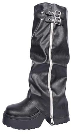 Generisch 2026 Botas altas hasta la rodilla de moda con puntera puntiaguda correas con hebilla, suela de plataforma gruesa para mayor comodidad en invierno, Negro , 37 EU
