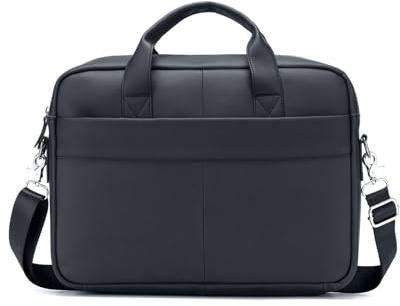 FANDARE Cartera de Hombro Profesional Maletín de Cuero Vintage para Hombre, Bolsa de Ordenador 14 Pulgadas con Correa Desmontable, Asa Cómoda,Negro Bolso de Negocios Tote Mensajero Mano