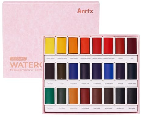 Arrtx Set mit 24 Aquarellen mit lebendigen, ungiftigen, lichtechten Farben, ideal für Skizzen, Illustrationen und Reisen