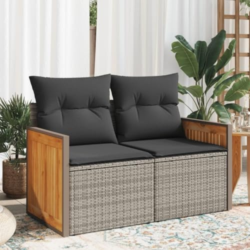 Holamys Gartensofa 2-Sitzer, Grau Poly Rattan, mit Kissen, Stauraum, wasserfestem Beutel, UV-beständig, für Garten, Terrasse, Balkon, Outdoor-Möbel
