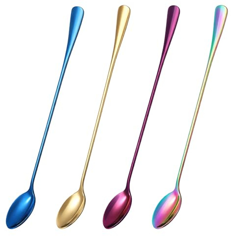 4Pcs Stainless Steel Stirring Spoons, 9.5-Inch Long Spoons, Long Handle Spoon for Ice Tea, Ice Cream, Coffee, cocktail stir spoons