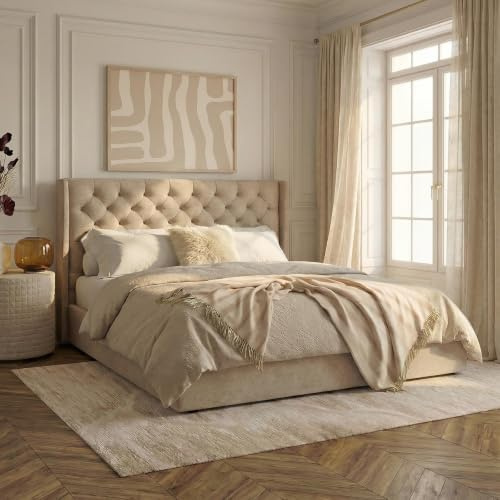 IDIMEX Polsterbett SAMPERI 180 x 200 cm, Beige - Bett 180x200 inklusivem Lattenrost, Velour Bett mit Chesterfield Steppung, stabiles Bettgestell, modernes Design für Elegante Schlafzimmerkonzepte
