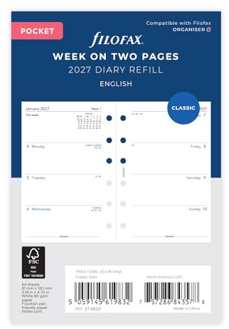 Filofax Pocket Week on two pages English 2027 diary 27-68221