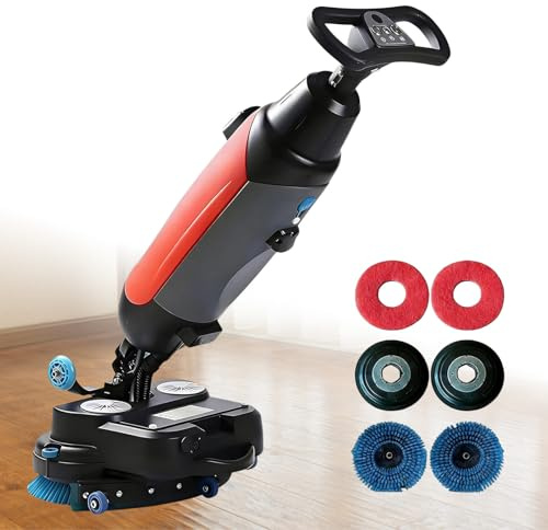 HalksuyNa Lavasciuga Pavimenti Commerciale, Pulitrice Senza Fili da 350 RPM, Testa Girevole a 360° e Doppia Spazzola, Autonomia 120 Min per Vinile, Cemento e Pavimenti in Vinile di Lusso Red
