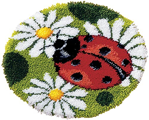 Vervaco PN-0014359 Knüpfteppich Marienkäfer Knüpfpackung, Stramin, weiß, 55 x 55 x 0,30 cm