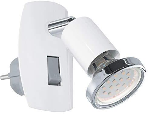 EGLO Steckdosenspot Mini, 1 flammige Steckerleuchte, Steckdosenlampe aus Stahl, Farbe: Weiß, chrom, Fassung: GU10, inkl. Schalter
