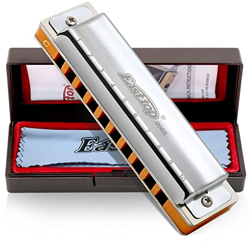 East Top Diatonische Blues Harmonica Mundharmonika Tonart C 10 Löcher T008S Mundharmonika Für professionelle Spieler, Anfänger, Studenten, Erwachsene, Kinder, als Geschenk(C)