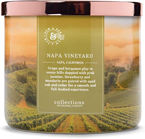 Colonial Candle Duftkerze im Glas mit Deckel | Napa Vineyard | Duftkerze Fruchtig | 3 Dochte | 60h Brenndauer | Gold (411g)