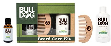 Bulldog Skincare Bart Care Kit innehåller olja, schampo och balsam och grön kam