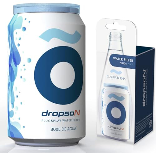 Lata filtrante DROPSON - Filtro de agua para grifo, membrana de microfiltración 100% natural, 300 litros de agua filtrada, monitorizable con smartphone, llena una jarra de 1L en 1 min.