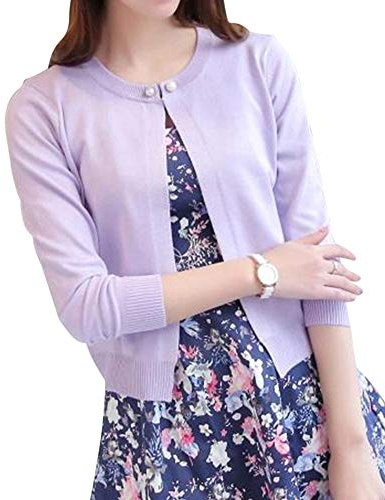 Cardigan A Maglia Donna Corto Leggero Coprispalle Giacca Top Maniche Lunghe Eleganti Viola Chiaro L