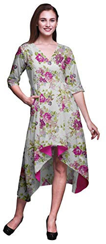 Bimba Vestido asimétrico de algodón para mujer con bolsillos, vestido midi casual, rosa fucsia, XXL