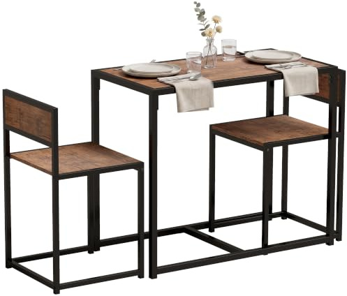 HOMCOM 3 Piece Dining Table and Chairs Set, Space Saving, Natural