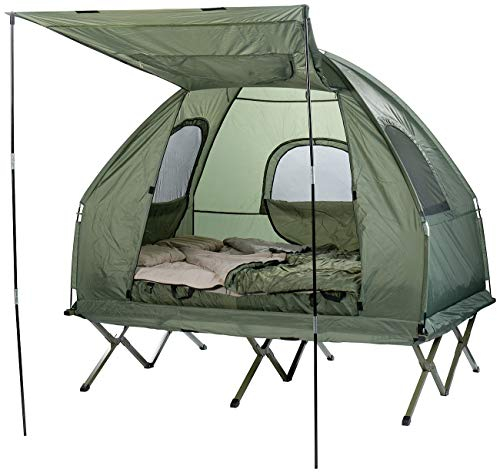 Semptec Urban Survival Technology Campingbett 2 Personen: 4in1-Doppelzelt, Feldbett, 2 Winterschlafsäcke, Matratze, Sonnenschutz (Feldbettzelt, Feldbett 2 Personen, Insektenschutz)