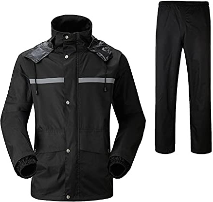 Tuta da pioggia da Uomo adulti alta visibilità Set impermeabili All'aperto Motociclo Bicicletta Divide Giacca antipioggia con cappuccio e pantaloni Abbigliamento da lavoro di sicurezza riflettenti