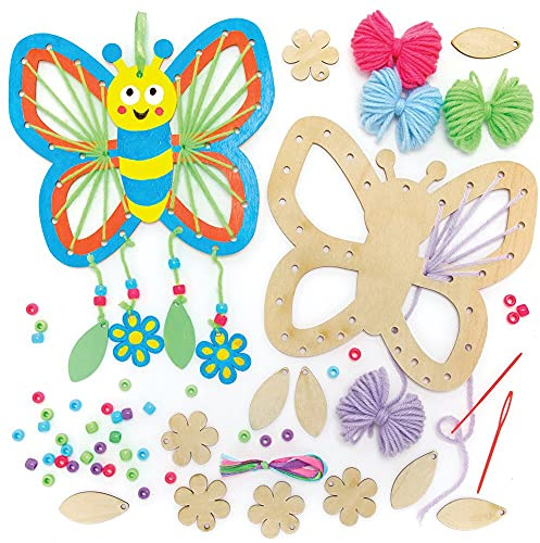 Baker Ross FE152 Schmetterling-Holz-Traumfänger-Sets, 4 Stück, Bastelset für Kinder zum Dekorieren und Präsentieren