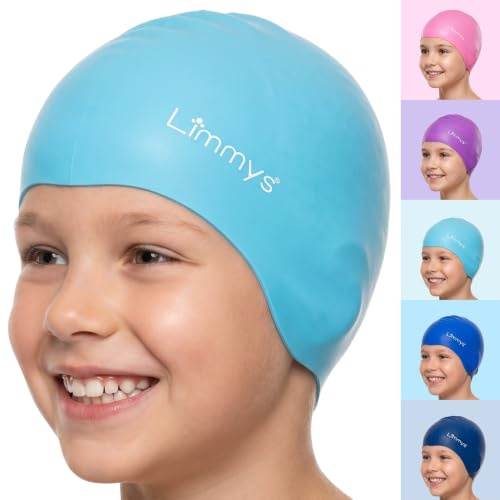 Limmys Kids Silicone Swim Cap – Soft Stretch Non-Slip Swimming Cap for Boys & Girls – Comfortable No-Pull Fit, Secure Ear Seal, Chlorine-Resistant, Durable Latex-Free Silicone, Easy On/Off