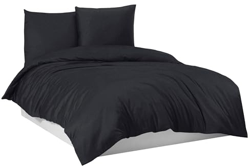 Mixibaby Flanell Feinbiber-Bettwäsche aus 100% Baumwolle - 4 Größen, Größe:155 x 220 cm, Farbe:Schwarz