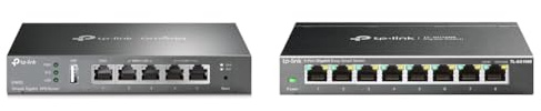 TP-LINK SafeStream ER605 - VPN Router & TP-Link TL-SG108E Managed Switch 8 Port Gigabit Ethernet LAN Switch(Plug-and-Play Network Switch, Metallkapsling, QoS, IGMP Snooping, LAN Splitter) svart