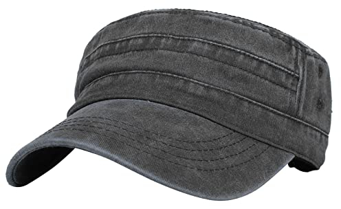 Jarseila Herren Baumwolle Flat Top Army Kappe Unisex Military Kappe Vintage Schirmmütze Baseballmütze Sommer, Unifarben, Verstellbar, Schwarz