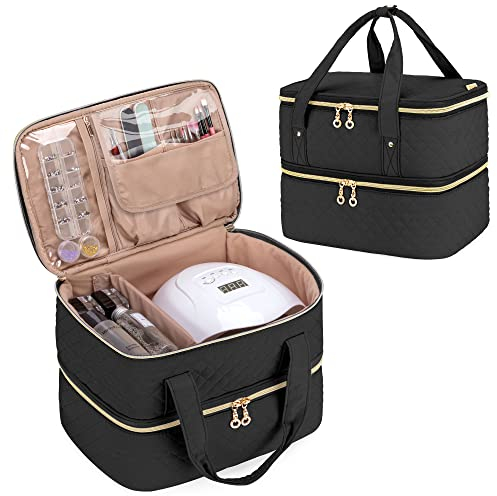 Yarwo Nagellack Tasche Organizer, Nagellack Aufbewahrung für 50 Flaschen Nagellack (bis zu 15 ML) und Nageltrockner, Kosmetikorganizer für Nagellampe, Schwarz(PATENT ANGEMELDET)