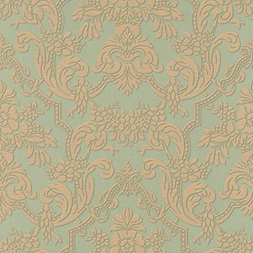 Rasch Tapeten Vliestapete (Classic-Chic) Grün goldene 10,05 m x 0,53 m Trianon XIII 570632