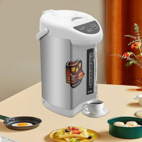 Verseuse isotherme électrique de 4 litres - Distributeur d'eau chaude - Bouilloire - 750 W - En acier inoxydable - Gris