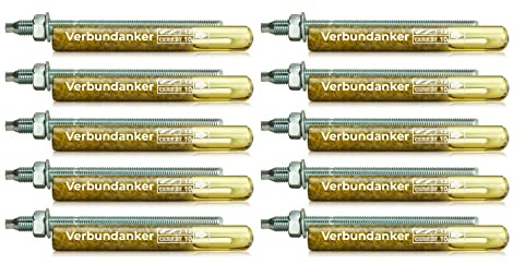 Isolbau Verbundanker Set - Verbundankerpatrone styrolfrei V10 + Ankerstange verzinkt M10 x 130 - ETA/ETAG Zulassung - 10 Stück