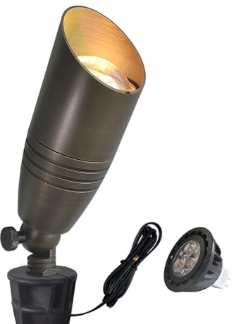 COLOER Die-cast Brass Landscape Spotlights Outdoor with 5W Aluminum Housing LED MR16 Bulb 2700K 450LM,12V AC/DC Low Voltage Lighting, Outdoor Directional Up Light, Spot Lights for Yard(102B,1 Pack)
