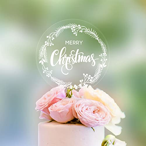 Cake Topper Merry Christmas Kranz [transparente Scheibe] - Acryl- für die Weihnachtsfeier - Tortendeko Weihnachten deko, Weihnachtsdeko, Weihnachten Dekoration Weihnacht