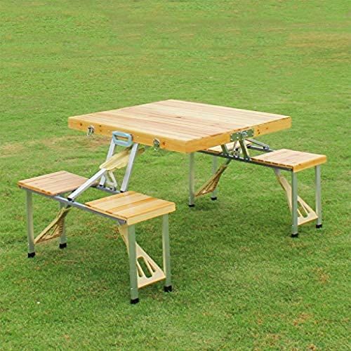 KRASS Klappbarer Campingtisch, Klappbarer Camping-Picknicktisch, Biertisch Und Sitzbank, Set, Gartengrillstühle, Hocker, Holz