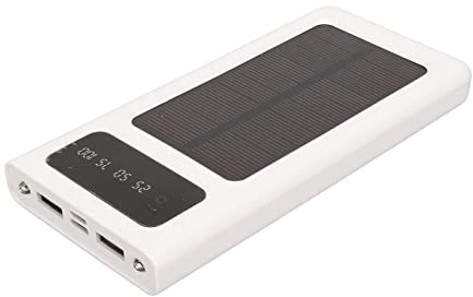 Banque d'alimentation Solaire, Chargeur Portable 20 000 MAh avec Port USB, USB C, Port Micro USB, Prise en de la Batterie Externe, Affichage de L'alimentation, Lampe de (Blanc)
