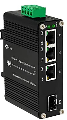 Mini Industrial 3 Port Gigabit PoE Switch with DC12V-48V to DC48V Voltage Booster Hardened RJ45 10/100/1000Mbps 802.3at 30W/Port Ethernet Switch Din Rail Mount Compatible with IP Camera VOIP Phone