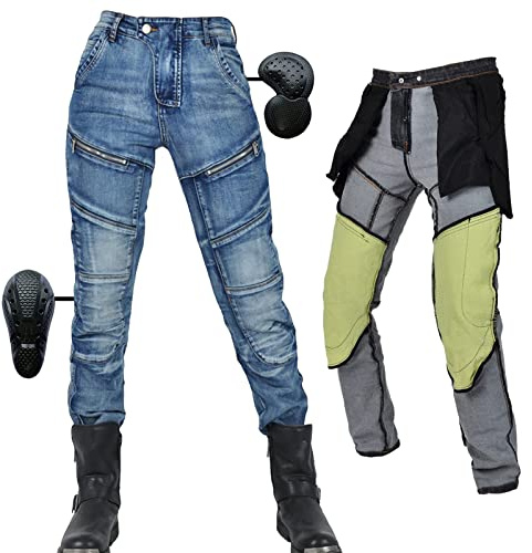 SHUOJIA Damen Motorradhose Schutzhose, Herren Motorrad Jeans Mit Rüstung Geschützte Motorradhose Denimhose Atmungsaktive Denimhose Verstärkt (Blue,3XL)