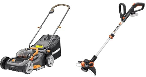 WORX WG743E Gräsklippare, Svart & WORX WG163E.9 Batteri grästrimmer 20 V – Kantskärare Gräsmatta – 2-i-1 Funktion – Inkluderar distansskydd, kantskärare, trådspole – utan batteri och laddare
