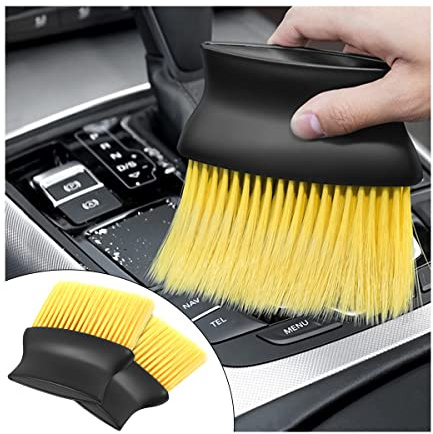 CGEAMDY Auto Interior Dust Brush, Car Cleaning Brushes Duster, Soft Bristles Detailing Brush Dusting Tool for Automotive Dashboard, Air Conditioner Vents, Leather, Computer, Scratch Free (Yellow)