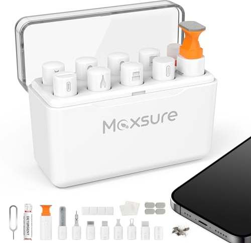 Maxsure [12 in 1] iPhone Renigungsset, multifunktionale Reinigungswerkzeug zur Reinigung von Lightning-Port,Lautsprechern und Hörmuschel,Handy-Reinigungsset für iPhone,Airpods/Kamera,weiße