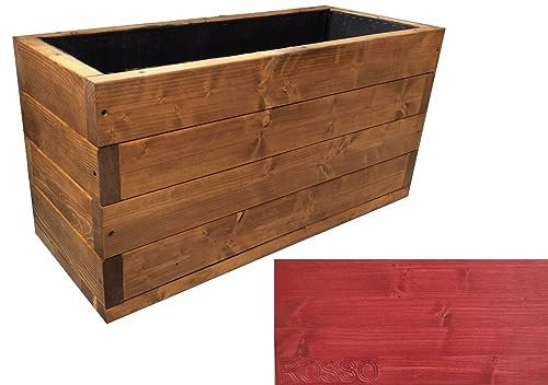 TOTAL WOOD 2012, Jardinera de Madera para Plantas, con Vaina Interior, Modelo Melissa en Abeto Impregnado, Artesanal para Exterior, Made in Italy, También a Medida (70x40x50, Rojo)